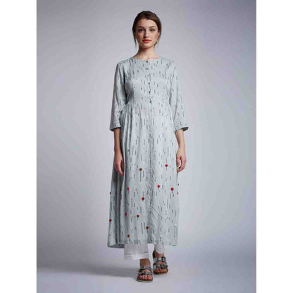 Doodlage Side Gathered Dress With Floral Embroidery