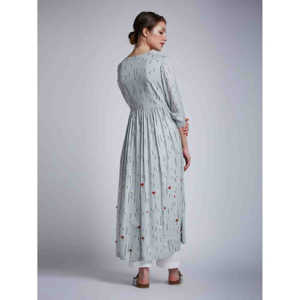 Doodlage Side Gathered Dress With Floral Embroidery