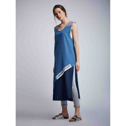 Doodlage Paneled Embroidery Patch Shift Denim Dress
