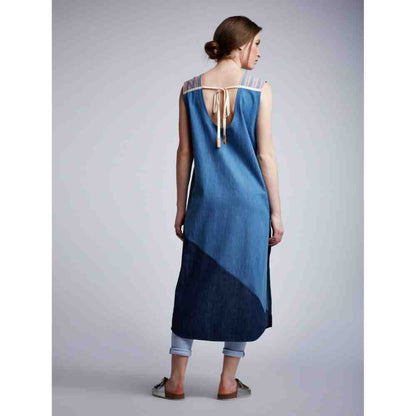Doodlage Paneled Embroidery Patch Shift Denim Dress