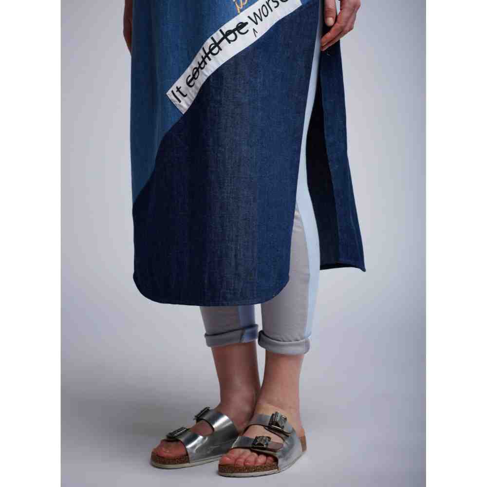 Doodlage Paneled Embroidery Patch Shift Denim Dress