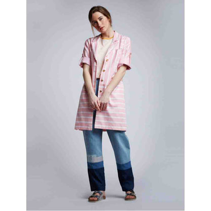 Doodlage Striped Blazer With Patchwork