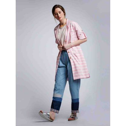 Doodlage Striped Blazer With Patchwork