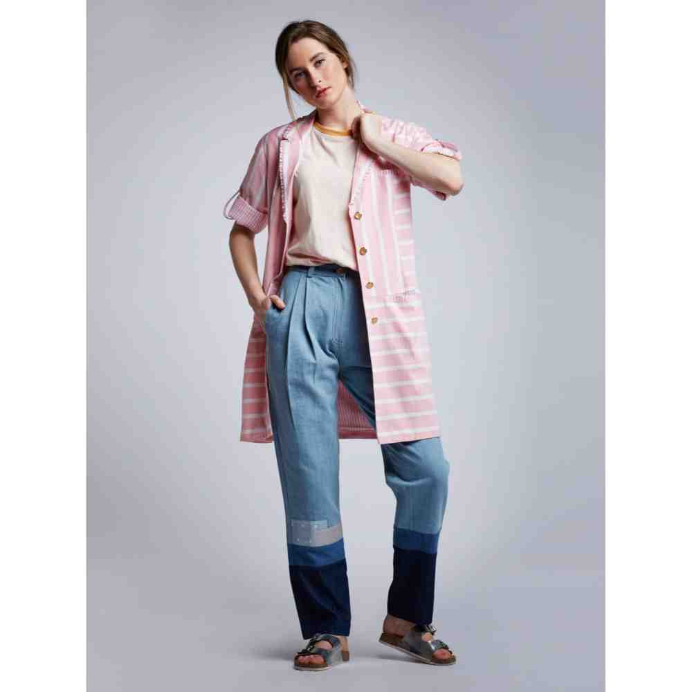 Doodlage Striped Blazer With Patchwork