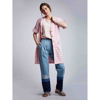 Doodlage Striped Blazer With Patchwork