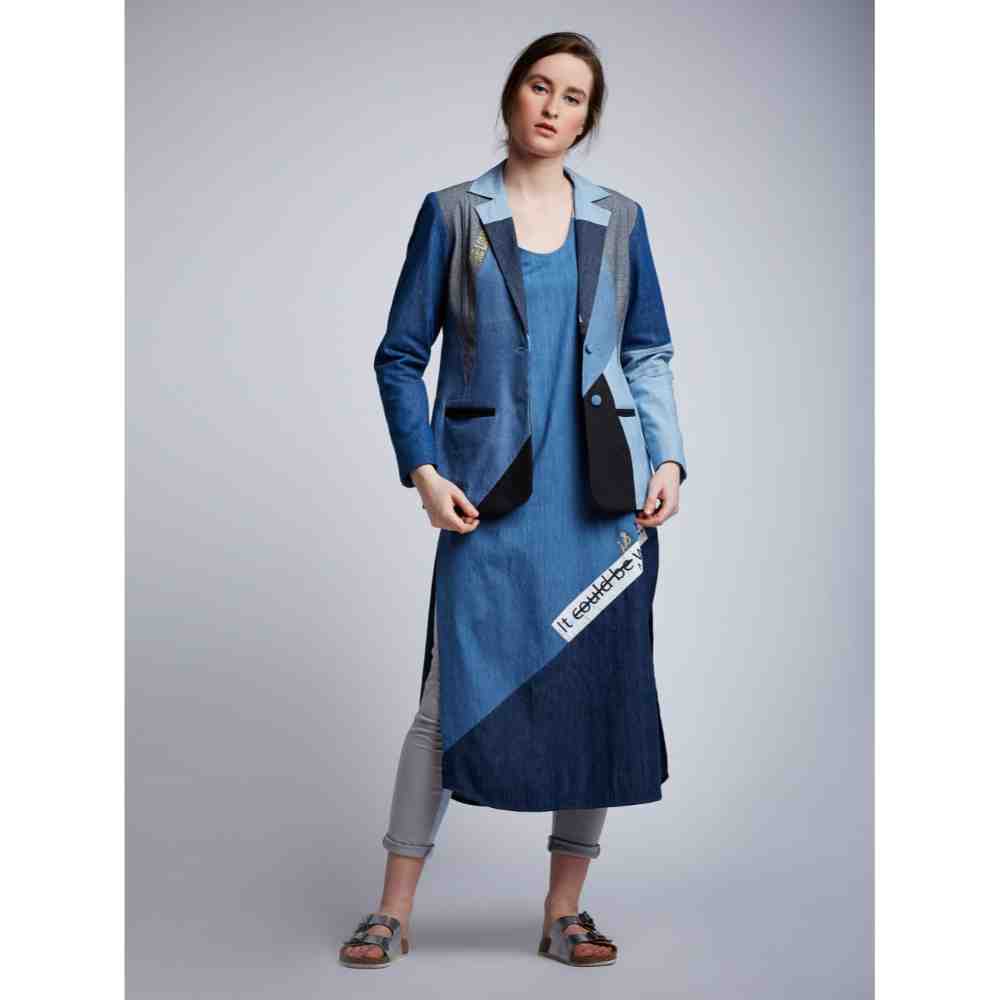 Doodlage Paneled Embroidery Denim Blazer