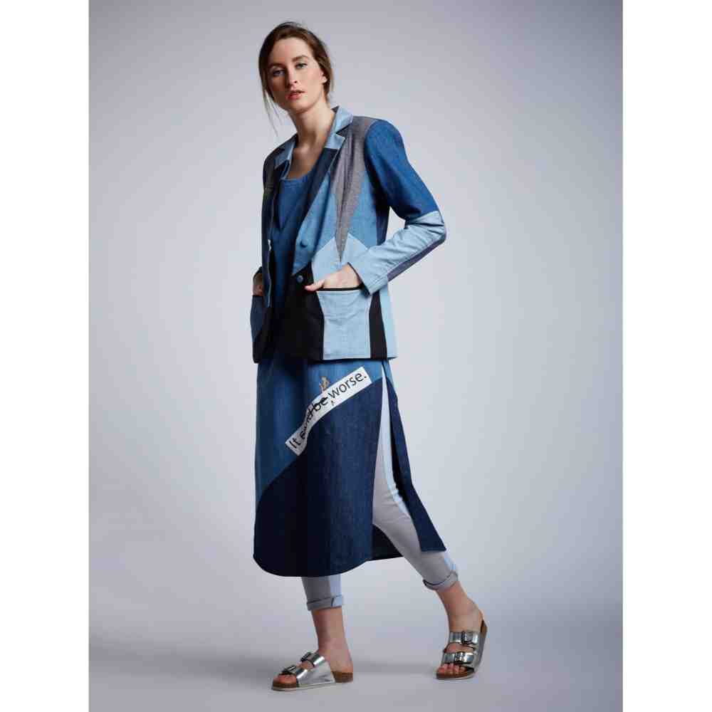 Doodlage Paneled Embroidery Denim Blazer