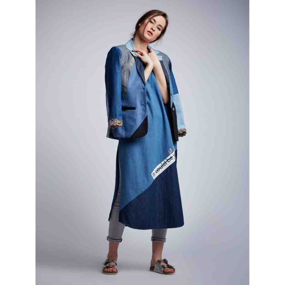 Doodlage Paneled Embroidery Denim Blazer