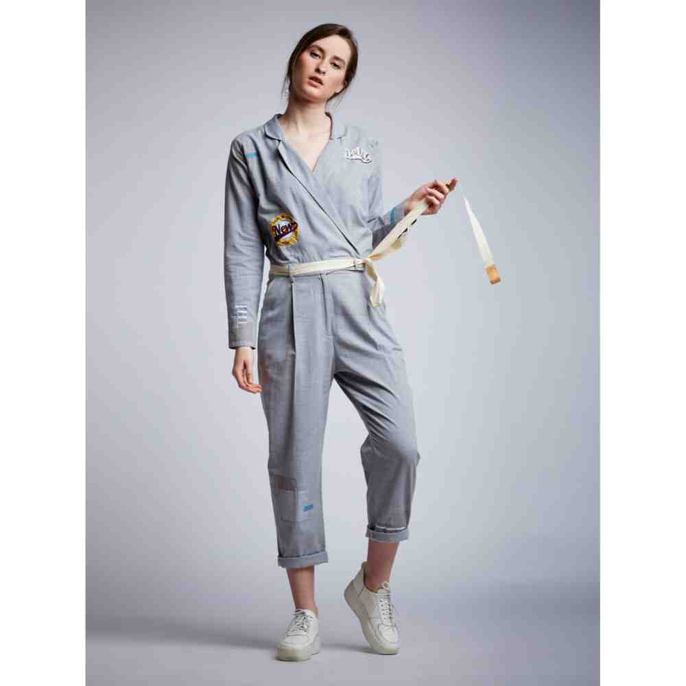 Doodlage Slogan Jumpsuit With Patchwork