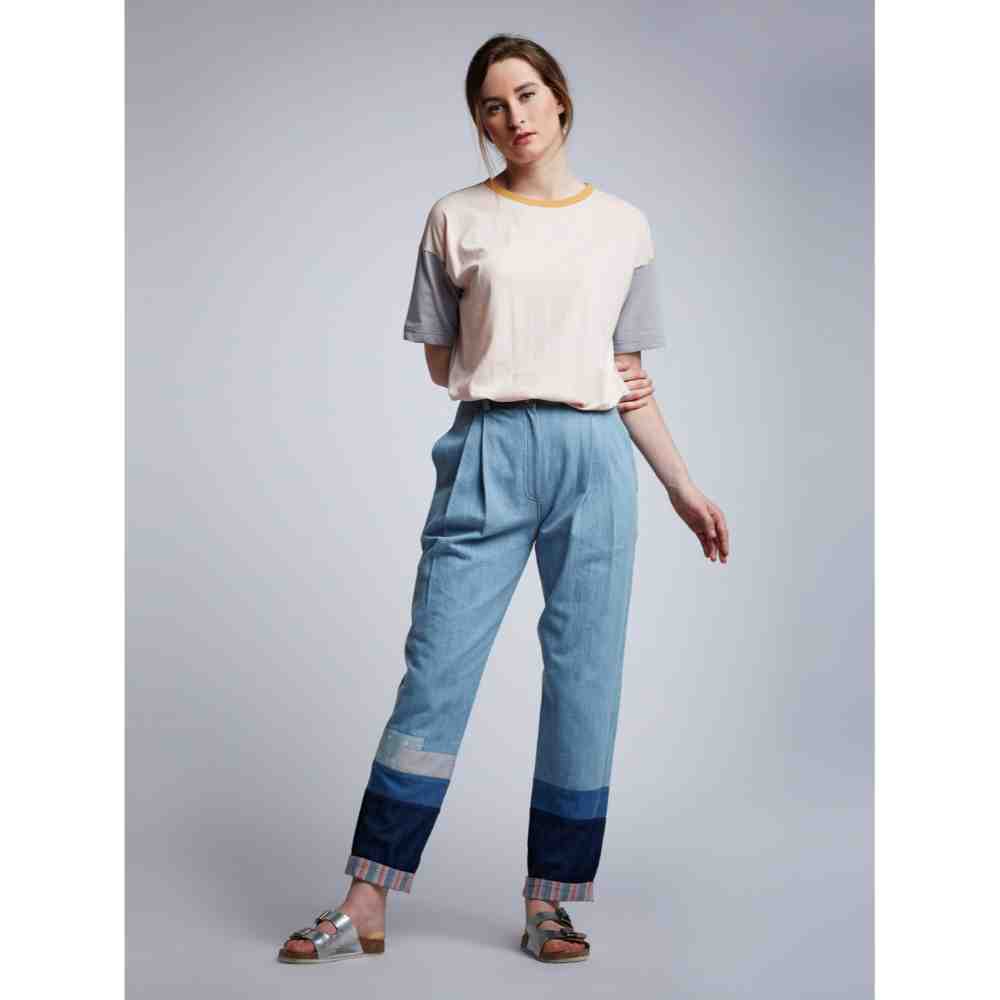 Doodlage Blue Slogan Denim Pleated Pants