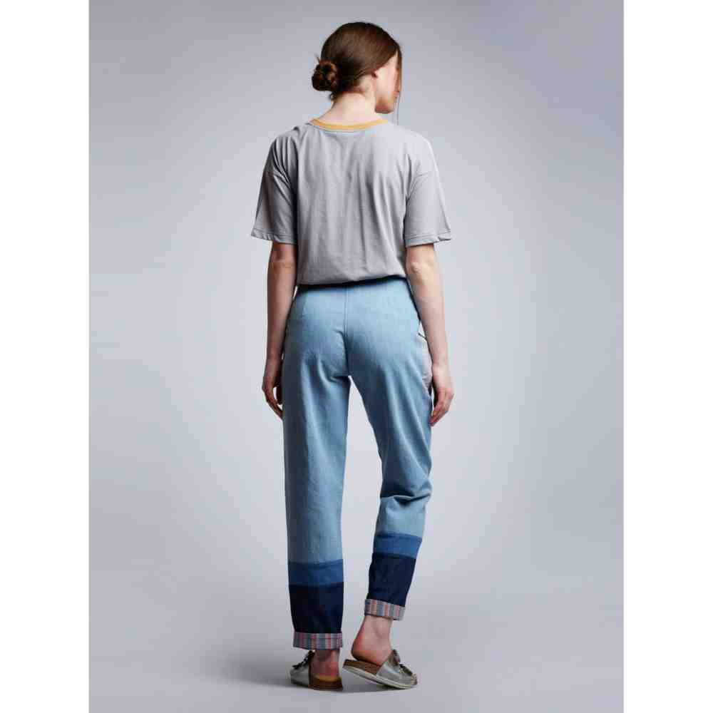 Doodlage Blue Slogan Denim Pleated Pants