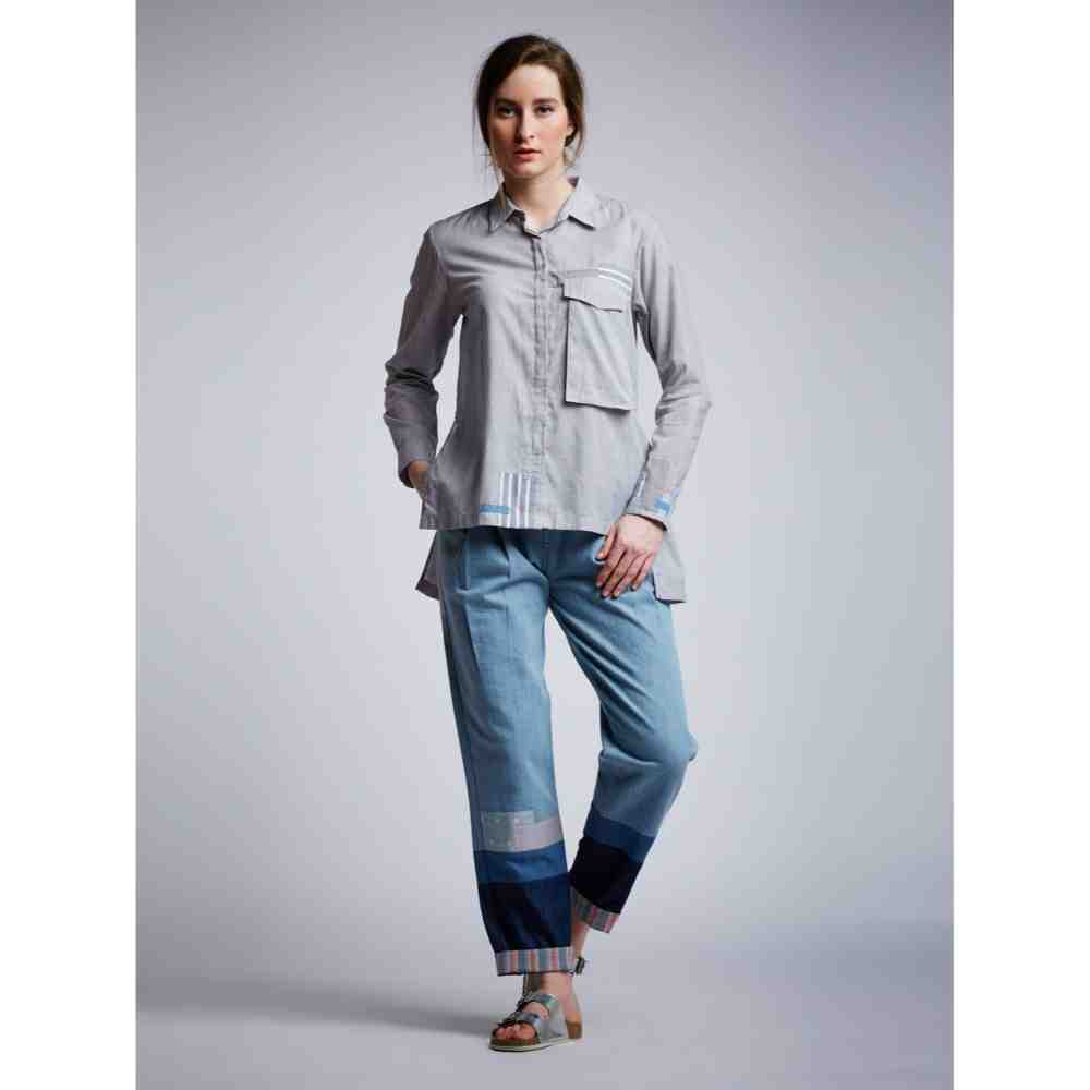 Doodlage Side Slit Shirt With Patchwork And Tag