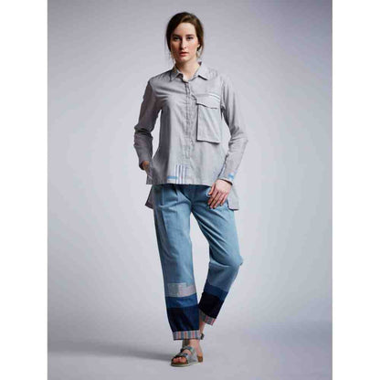 Doodlage Side Slit Shirt With Patchwork And Tag