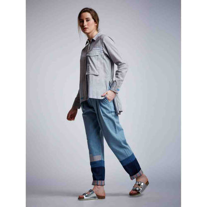 Doodlage Side Slit Shirt With Patchwork And Tag