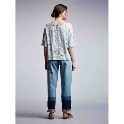 Doodlage Back Open Shirt With Floral Embroidery