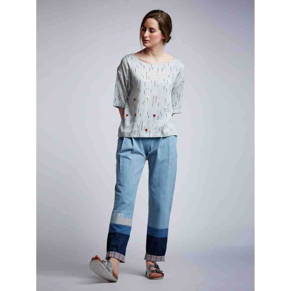 Doodlage Back Open Shirt With Floral Embroidery
