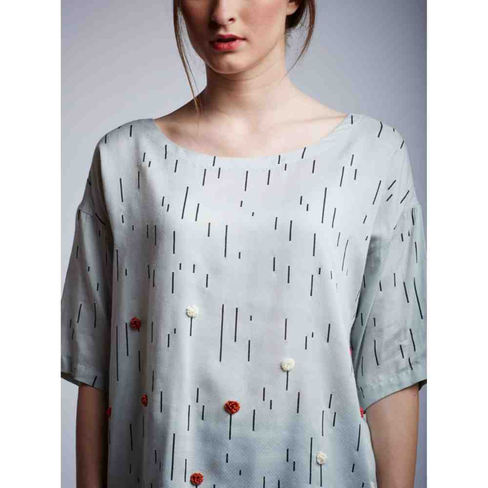 Doodlage Back Open Shirt With Floral Embroidery