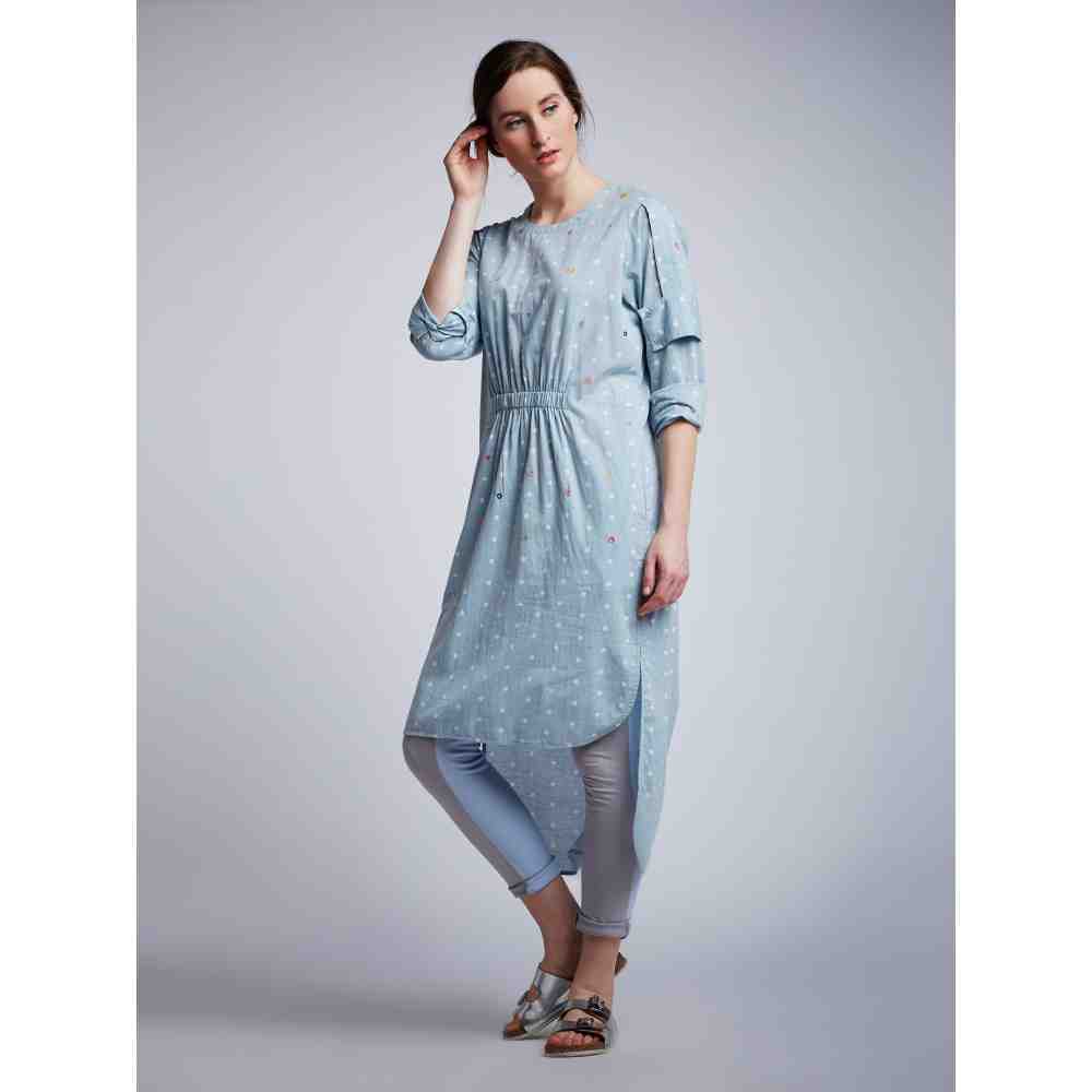 Doodlage Front Elastic Dress With Embroidery