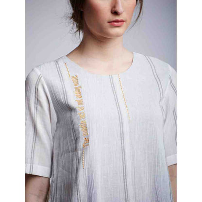 Doodlage Back Gathered Top With Embroidery