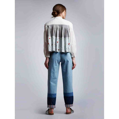 Doodlage Panelled Pleated Top With Floral Embroidery