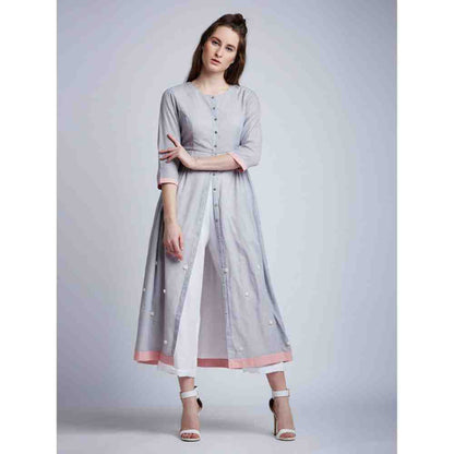 Doodlage Side Gathered Dress With Floral Embroidery And Pants (Set of 2)