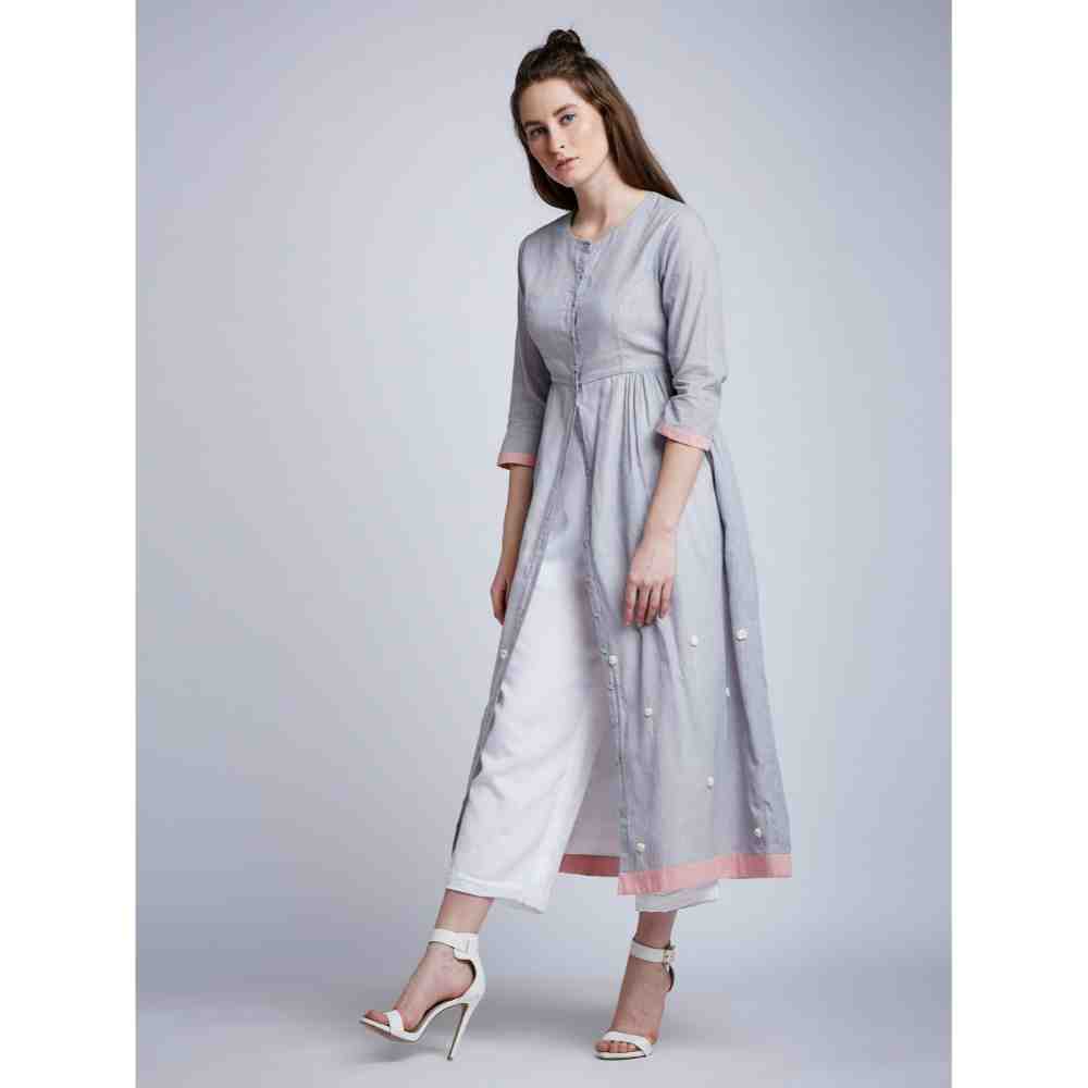 Doodlage Side Gathered Dress With Floral Embroidery And Pants (Set of 2)