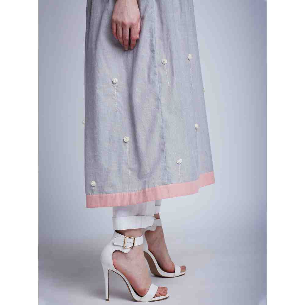 Doodlage Side Gathered Dress With Floral Embroidery And Pants (Set of 2)