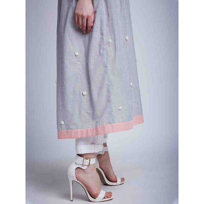 Doodlage Side Gathered Dress With Floral Embroidery And Pants (Set of 2)