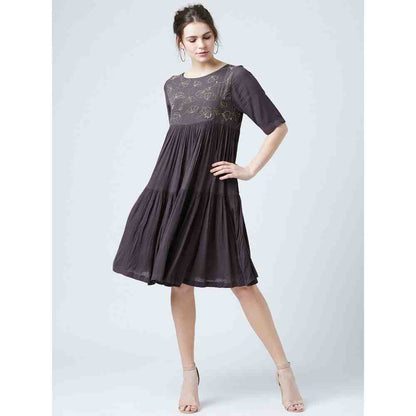 Doodlage Ceballos Grey Midi Dress