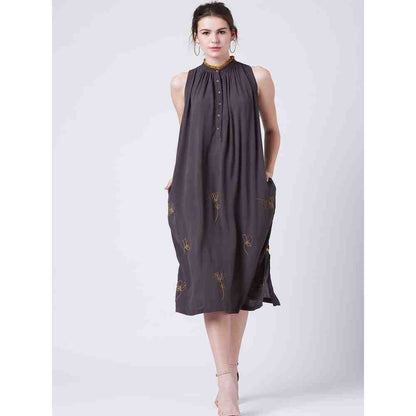 Doodlage Grace Emb Grey Midi Dress