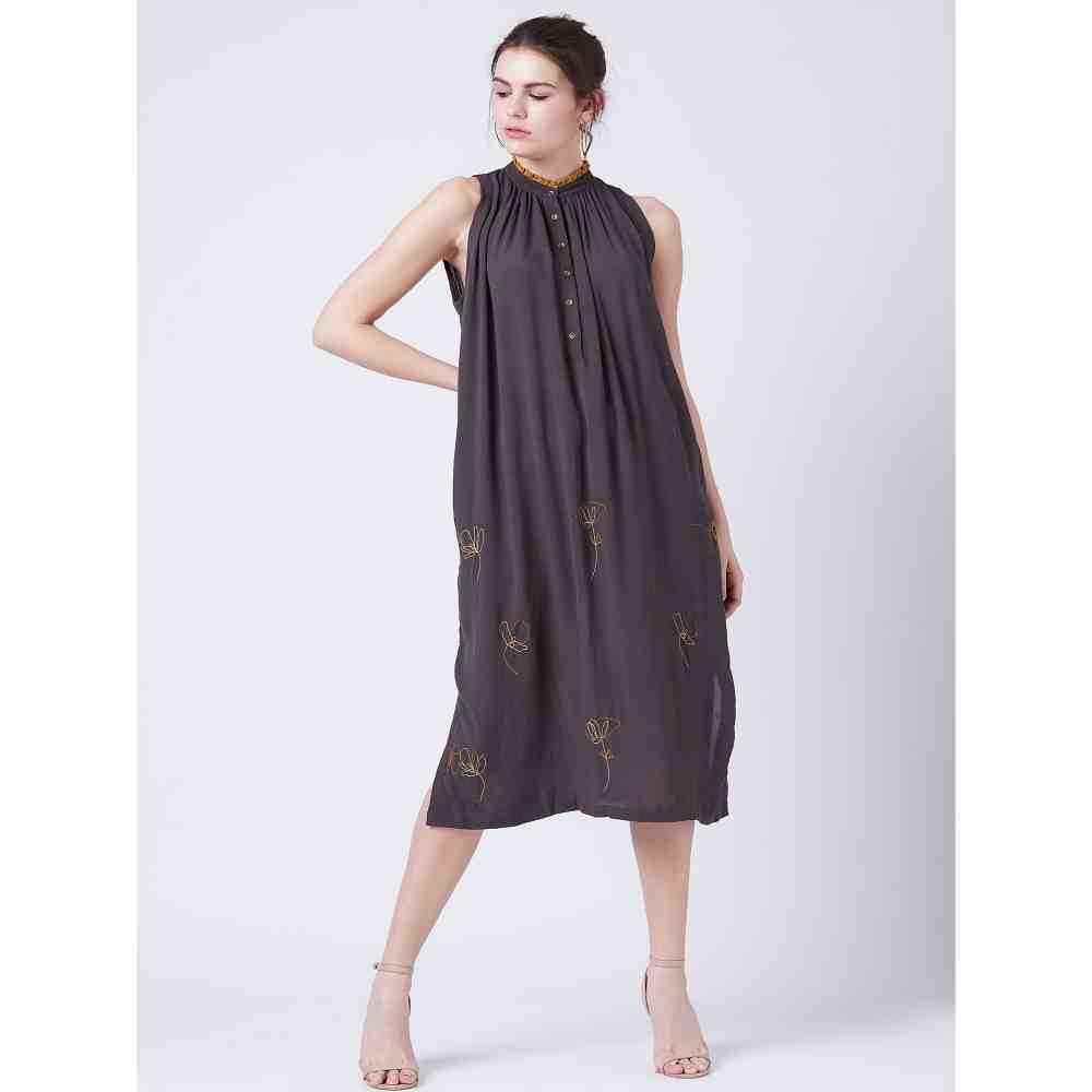 Doodlage Grace Emb Grey Midi Dress