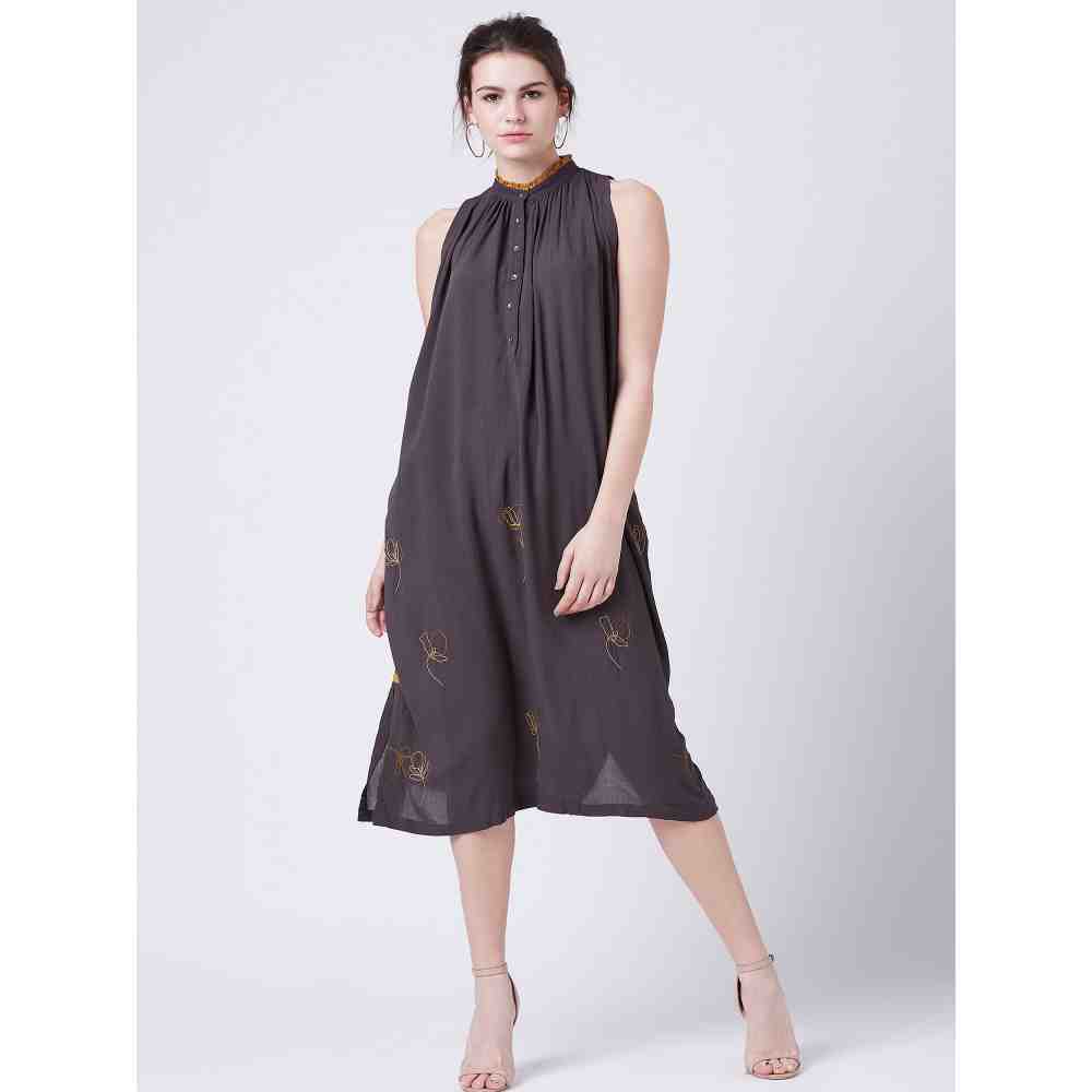 Doodlage Grace Emb Grey Midi Dress