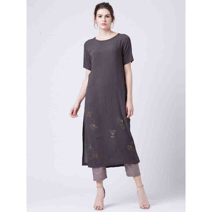 Doodlage Grey Side Slit Kurta