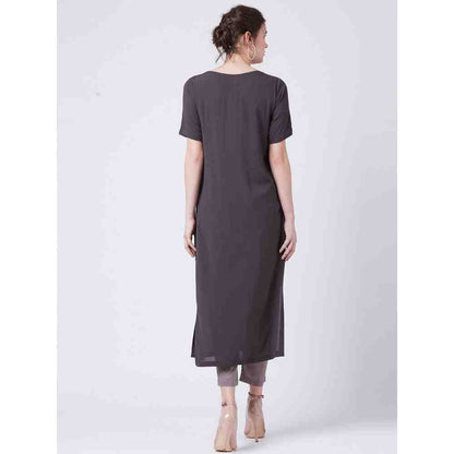 Doodlage Grey Side Slit Kurta