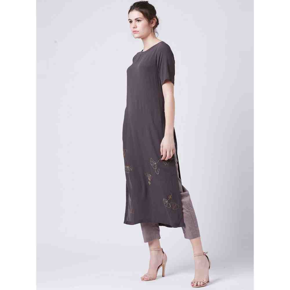 Doodlage Grey Side Slit Kurta