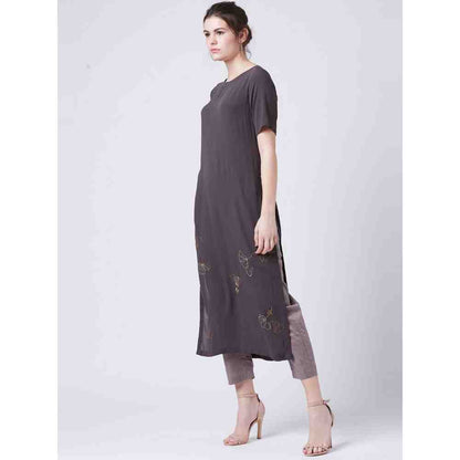 Doodlage Grey Side Slit Kurta