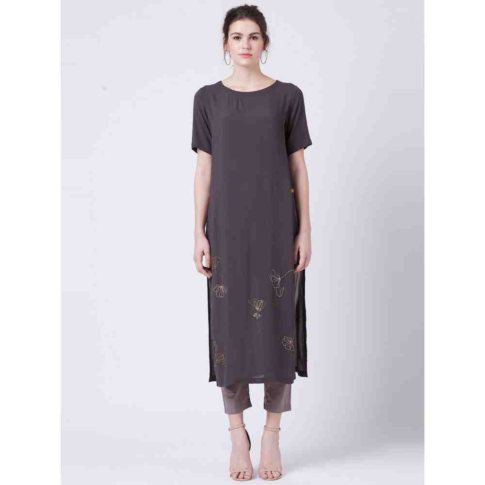 Doodlage Grey Side Slit Kurta