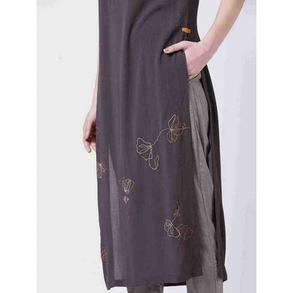 Doodlage Grey Side Slit Kurta