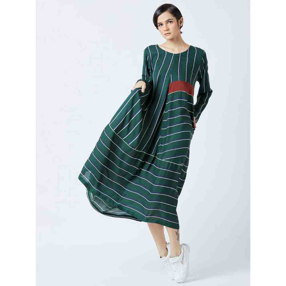 Doodlage Green Striped Flare Dress