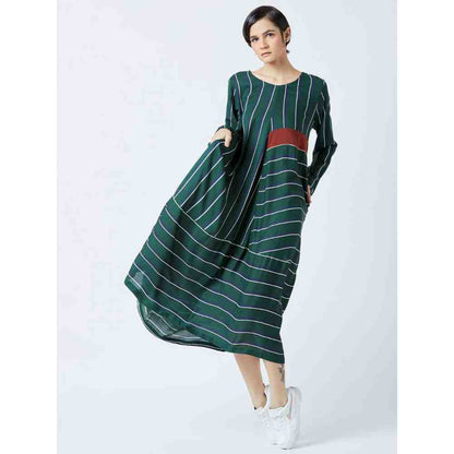 Doodlage Green Striped Flare Dress