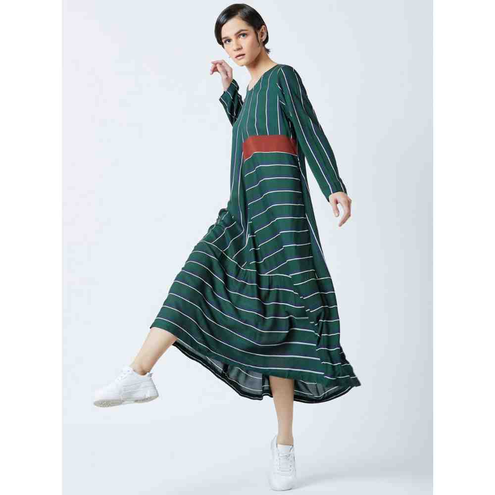 Doodlage Green Striped Flare Dress
