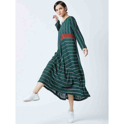 Doodlage Green Striped Flare Dress
