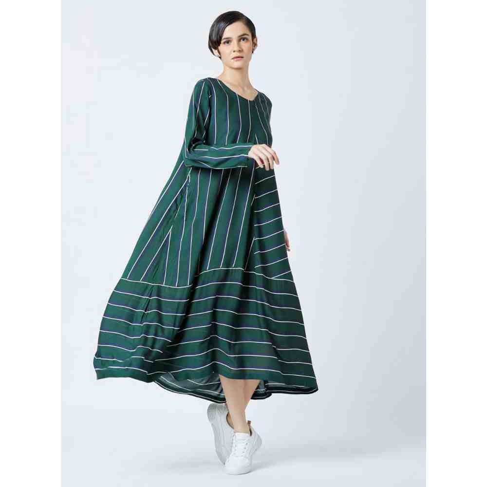 Doodlage Green Striped Flare Dress