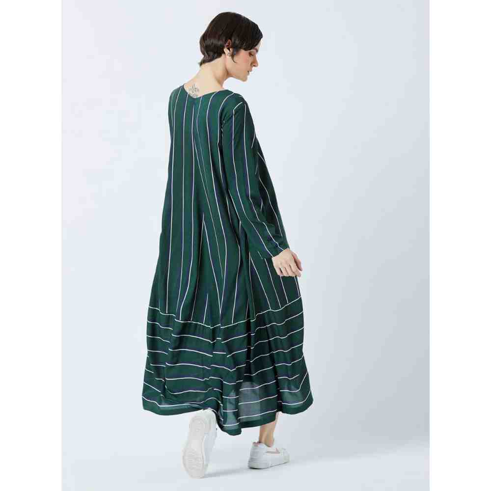 Doodlage Green Striped Flare Dress