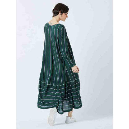 Doodlage Green Striped Flare Dress