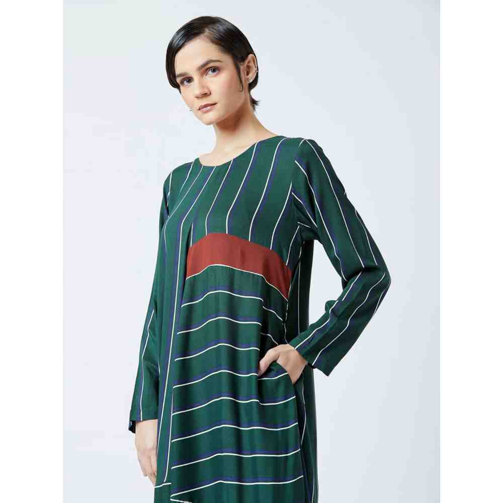Doodlage Green Striped Flare Dress