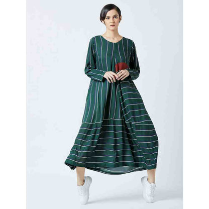 Doodlage Green Striped Flare Dress