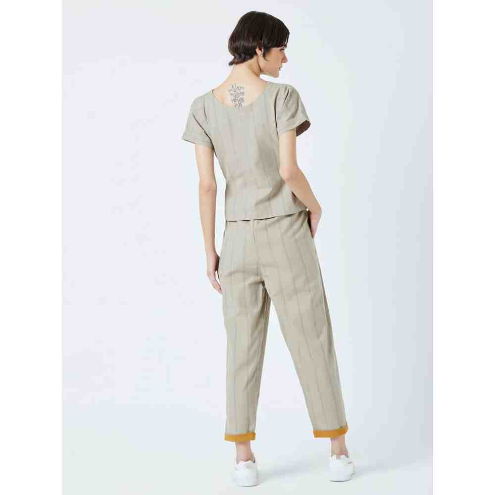 Doodlage Beige Fildes Striped Top