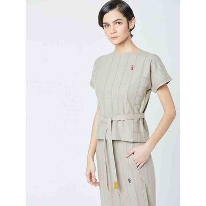 Doodlage Beige Fildes Striped Top