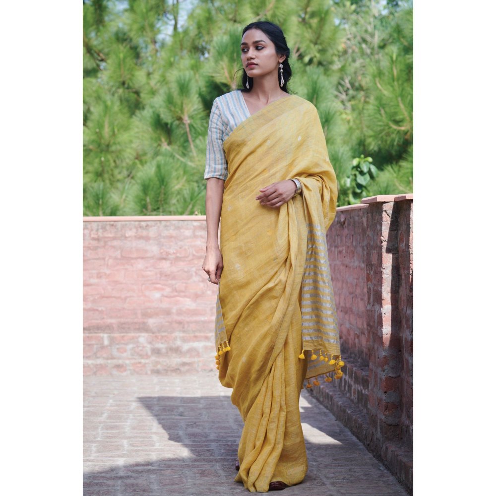Dressfolk Sunkissed yellow handwoven linen saree
